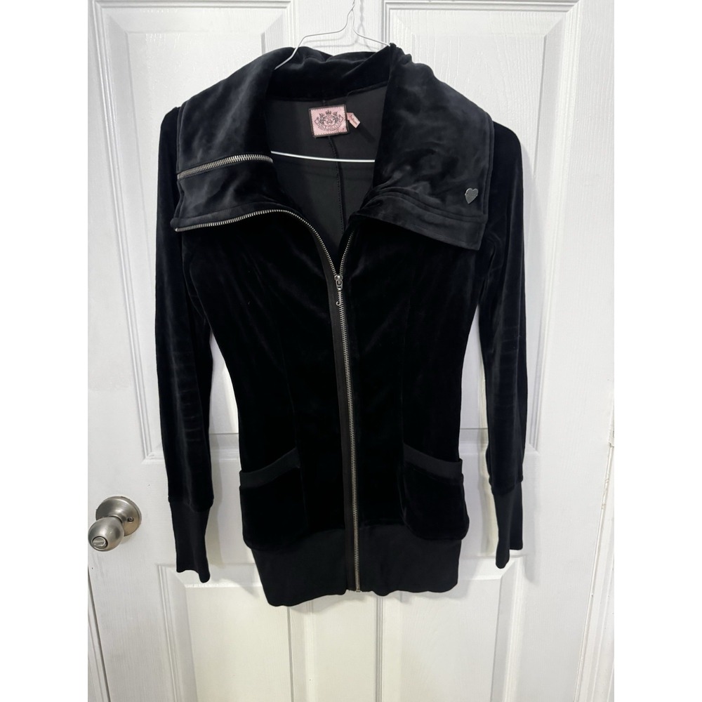 Juicy Couture Women's Black Velour Longline Zip Jacket Size P Y2K Macau